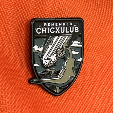 Remember Chicxulub Enameled Pin from Dinosaur Extinction
