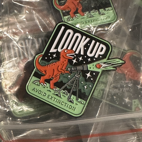 Look Up! Enameled Pin from Dinosaur Extinction