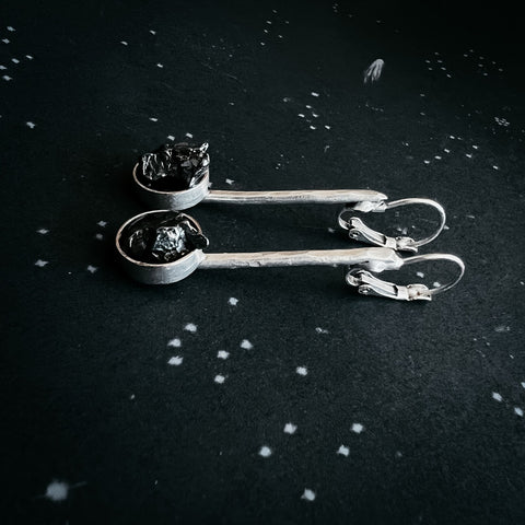 Simple Round Meteorite Drop Earrings