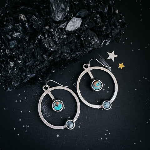 Artemis Earrings - Lunar Orbit Dangles with Natural Stones