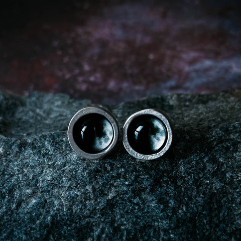 Chunky silver custom moon phase stud earrings