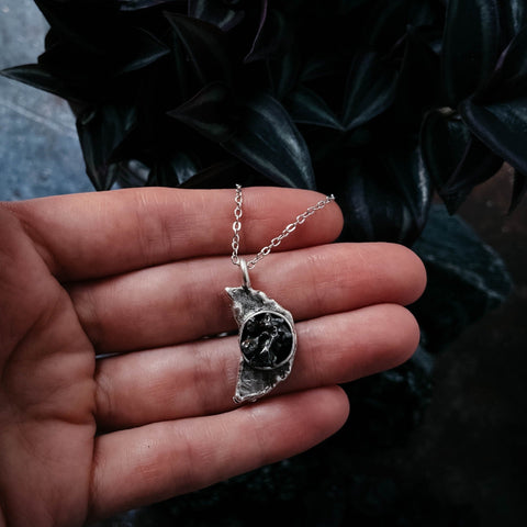 Crescent Moon Necklace with Authentic Meteorite Jewelry Yugen Handmade