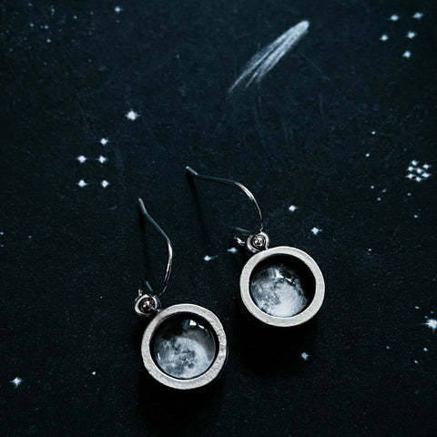 Chunky silver custom moon phase dangle earrings