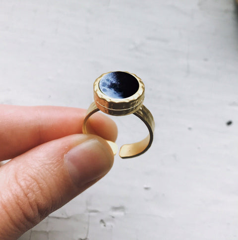 Custom Moon Date Hammered Ring Jewelry Yugen Handmade
