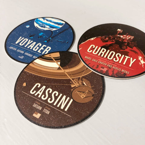 Voyager, Cassini, Curiosity and Sputnik Coasters Coasters Chop Shop in Space