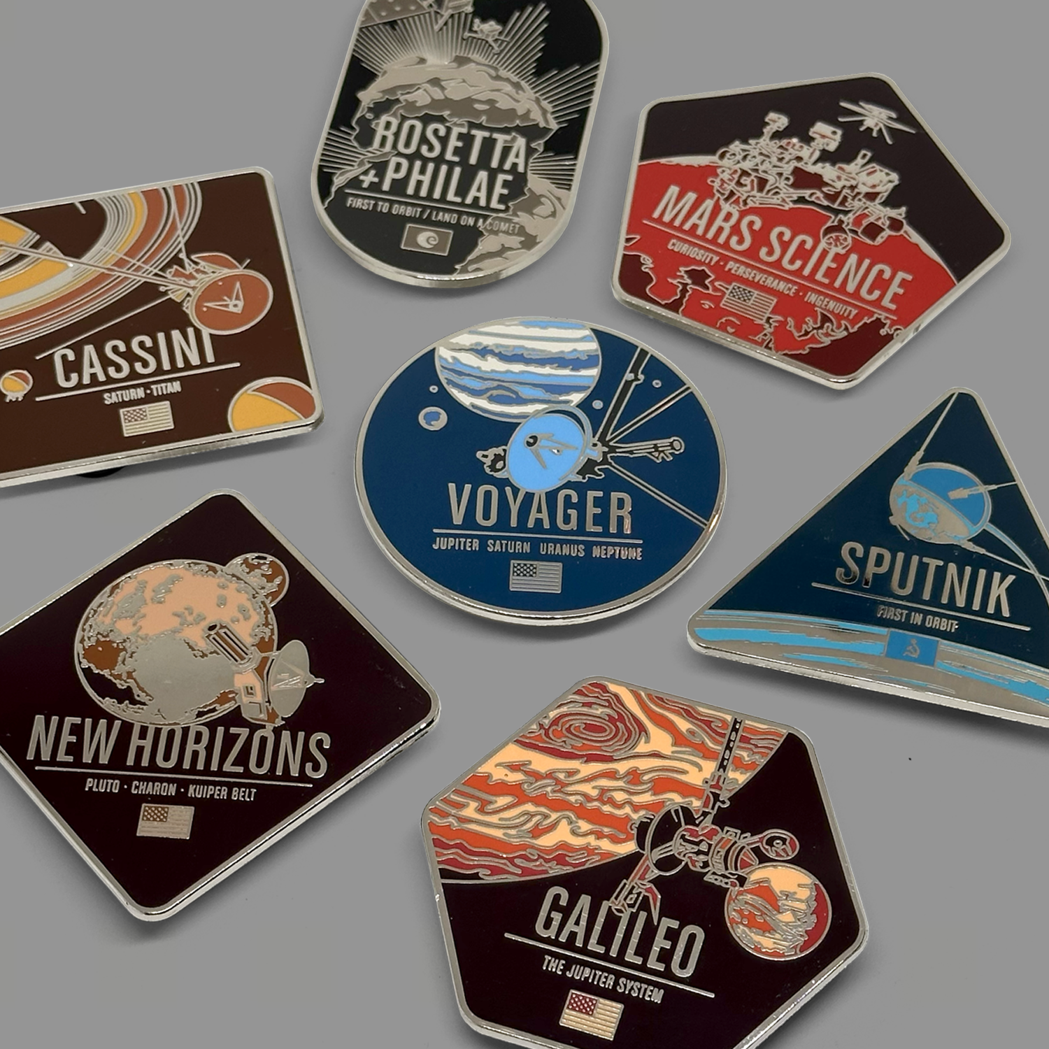 Full Set of Historic Robotic Space Probe Enameled Pins