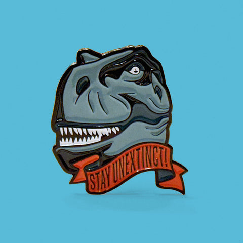 Stay Unextinct Enameled Pin from Dinosaur Extinction