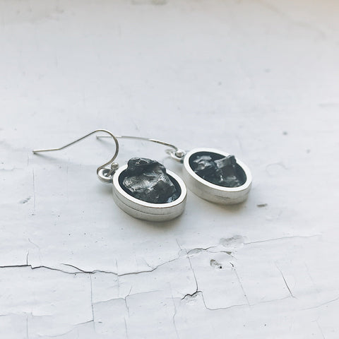 Oval Dangle Earrings with Raw Meteorite Jewelry Yugen Handmade