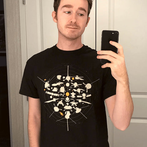 Mirror image of Beyond Earth #4 (23 Deep Space Missions) for Men T-Shirts Chop Shop in Space