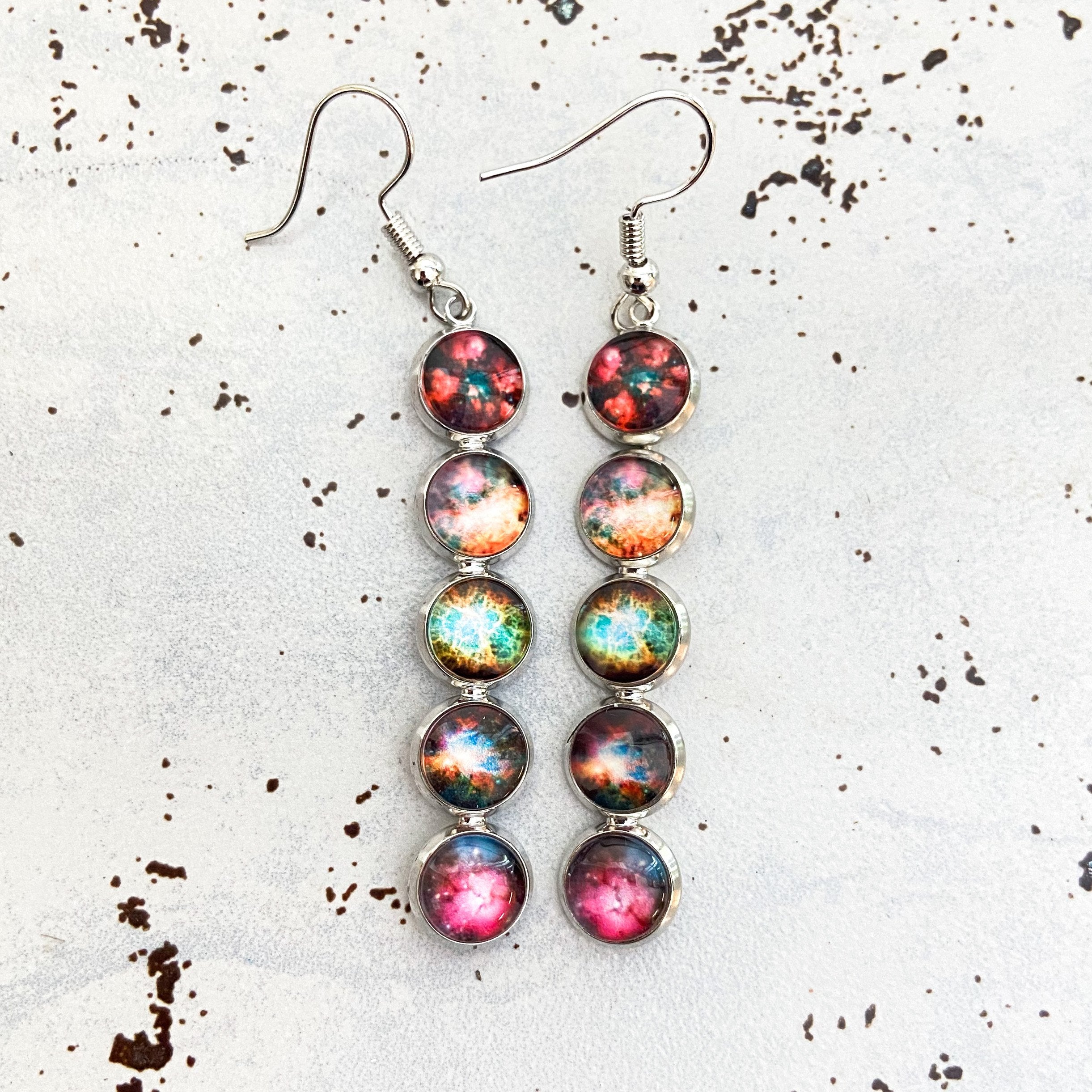 Nebula Rainbow Vertical Dangle Earrings Jewelry Yugen Handmade