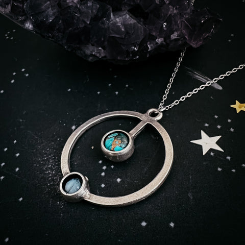 Artemis Necklace - Lunar Orbit Pendant with Natural Stones