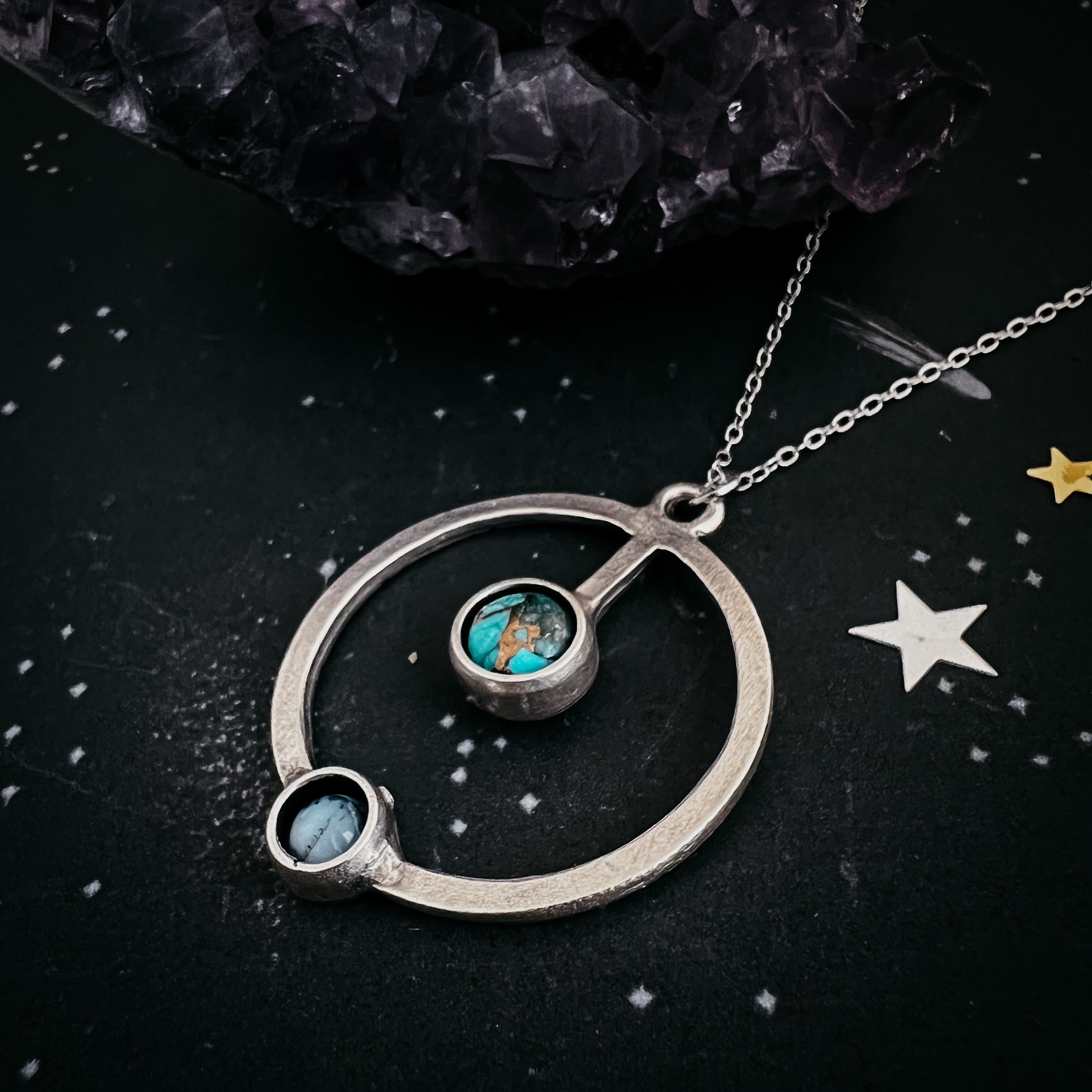 Artemis Necklace - Lunar Orbit Pendant with Natural Stones-3