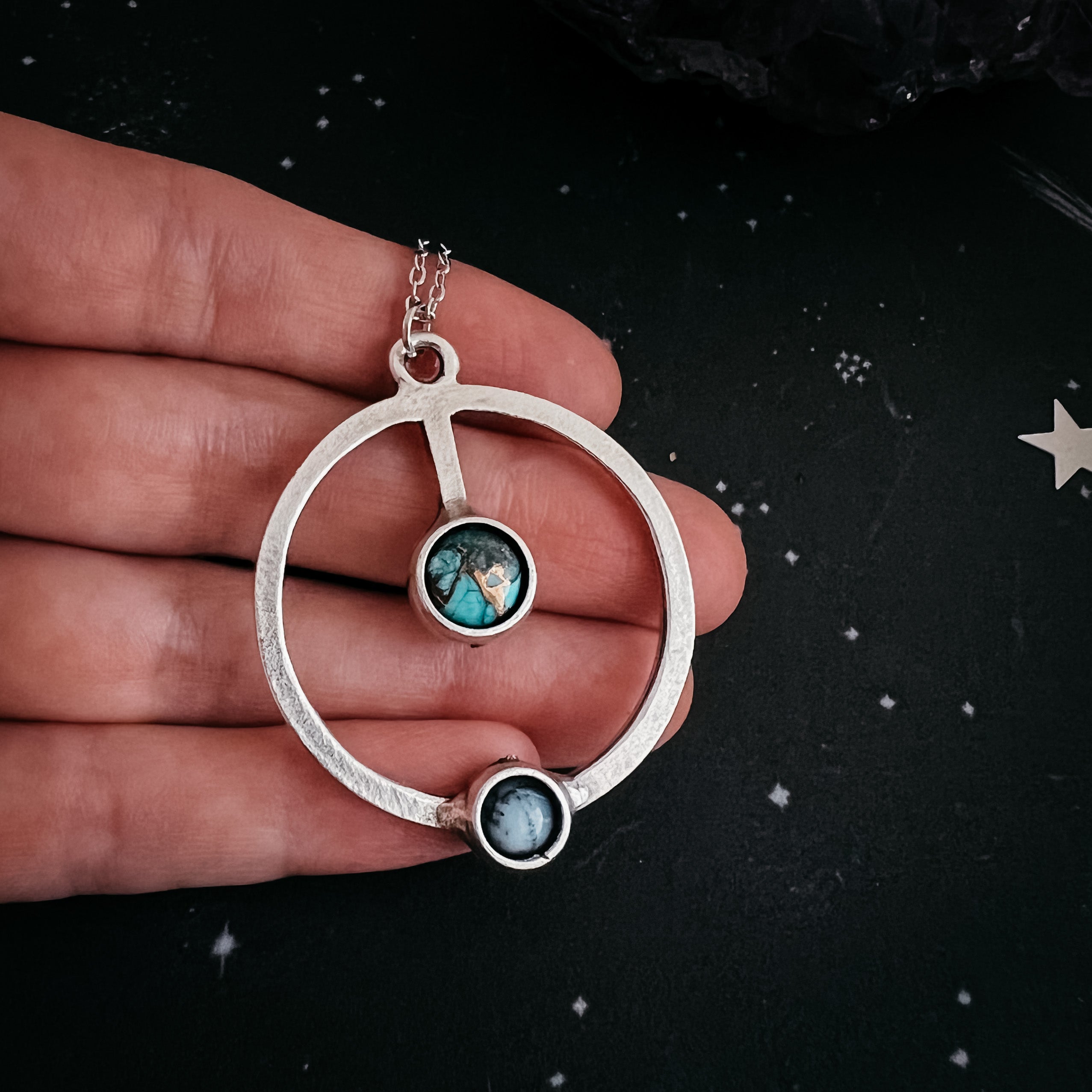 Artemis Necklace - Lunar Orbit Pendant with Natural Stones-4