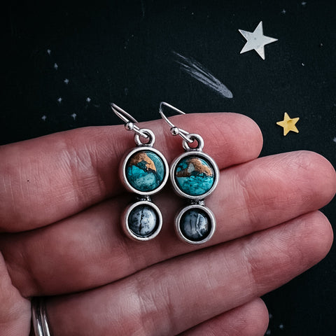 Earth and Moon Natural Stone Dangle Earrings