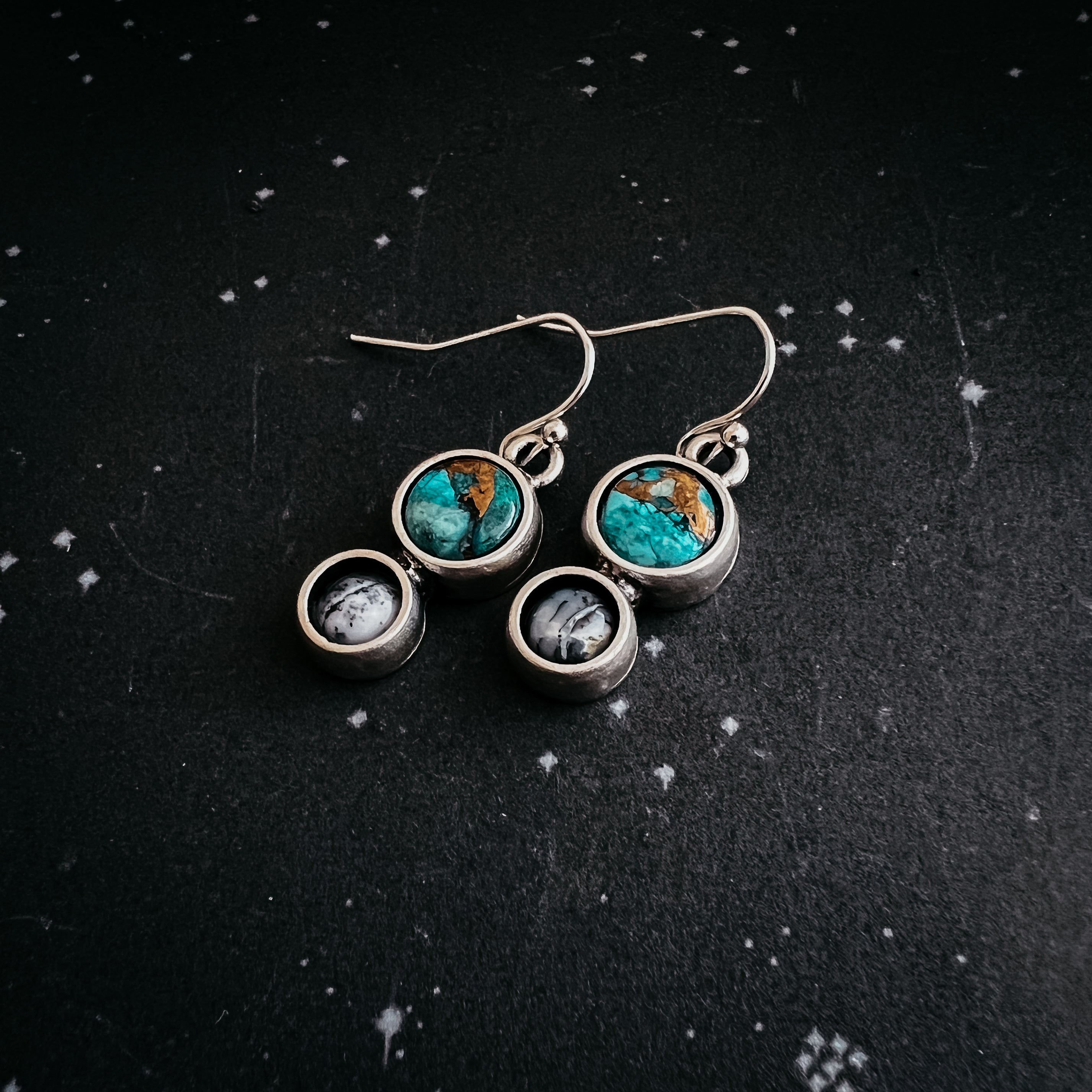 Earth and Moon Natural Stone Dangle Earrings-4
