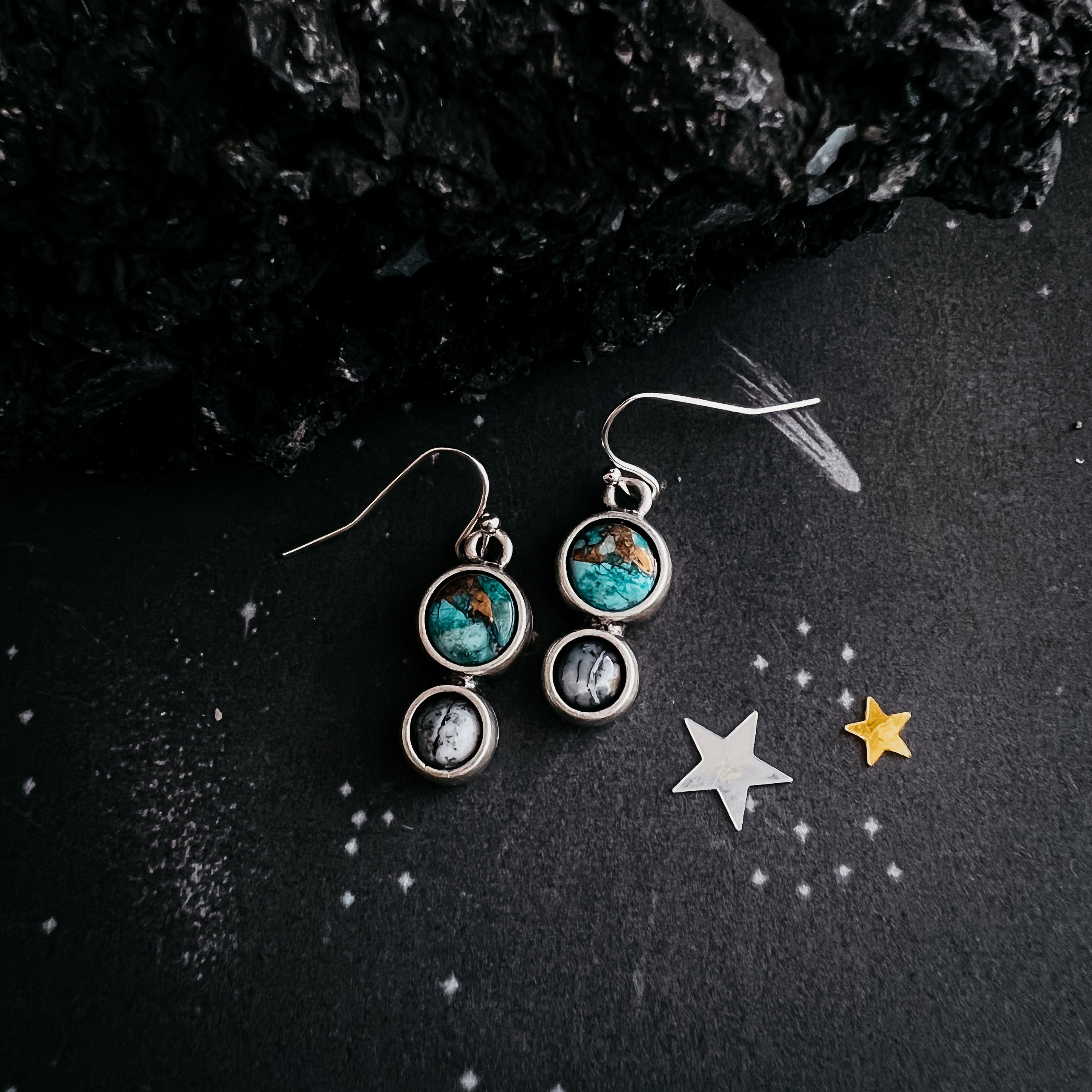 Earth and Moon Natural Stone Dangle Earrings-5