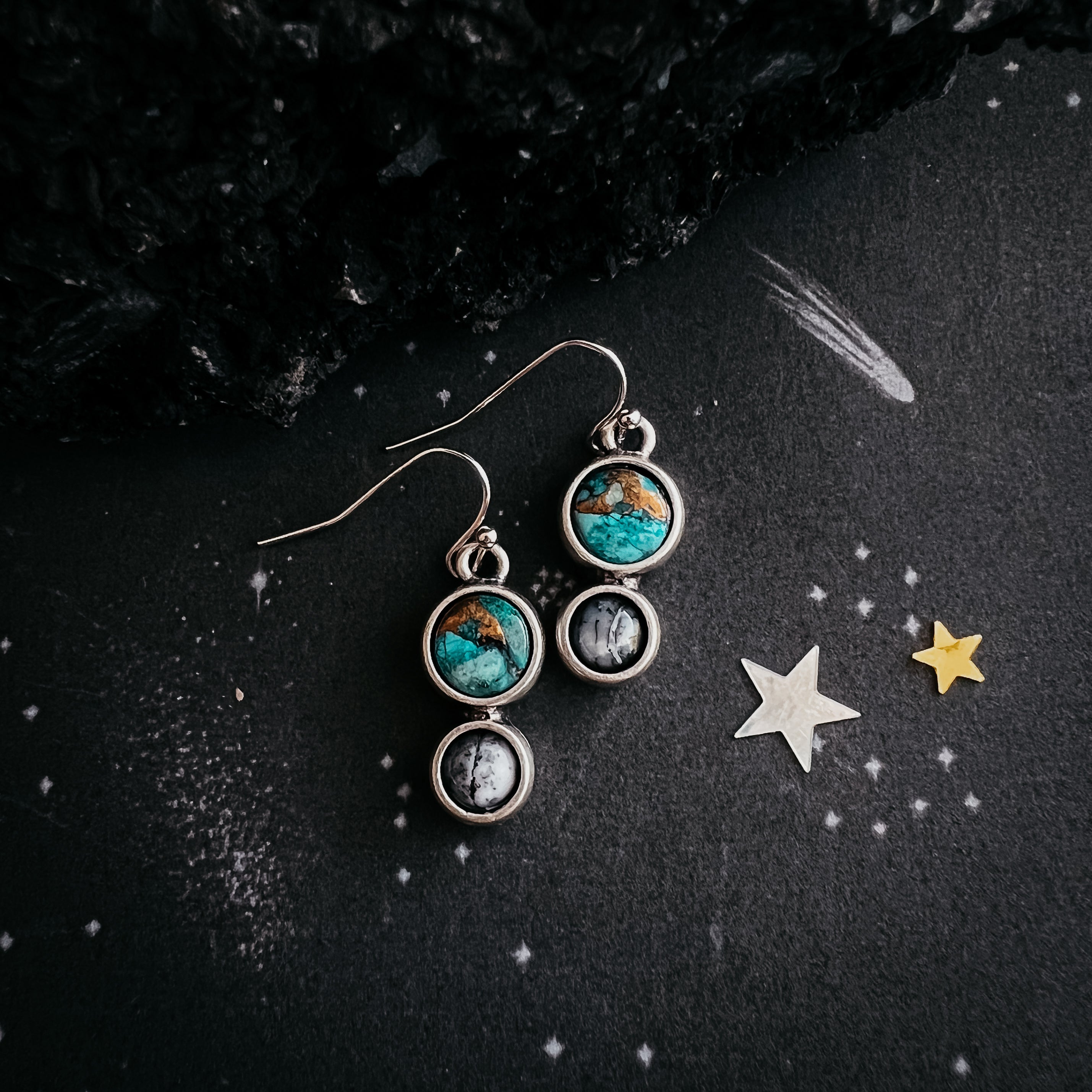 Earth and Moon Natural Stone Dangle Earrings-6
