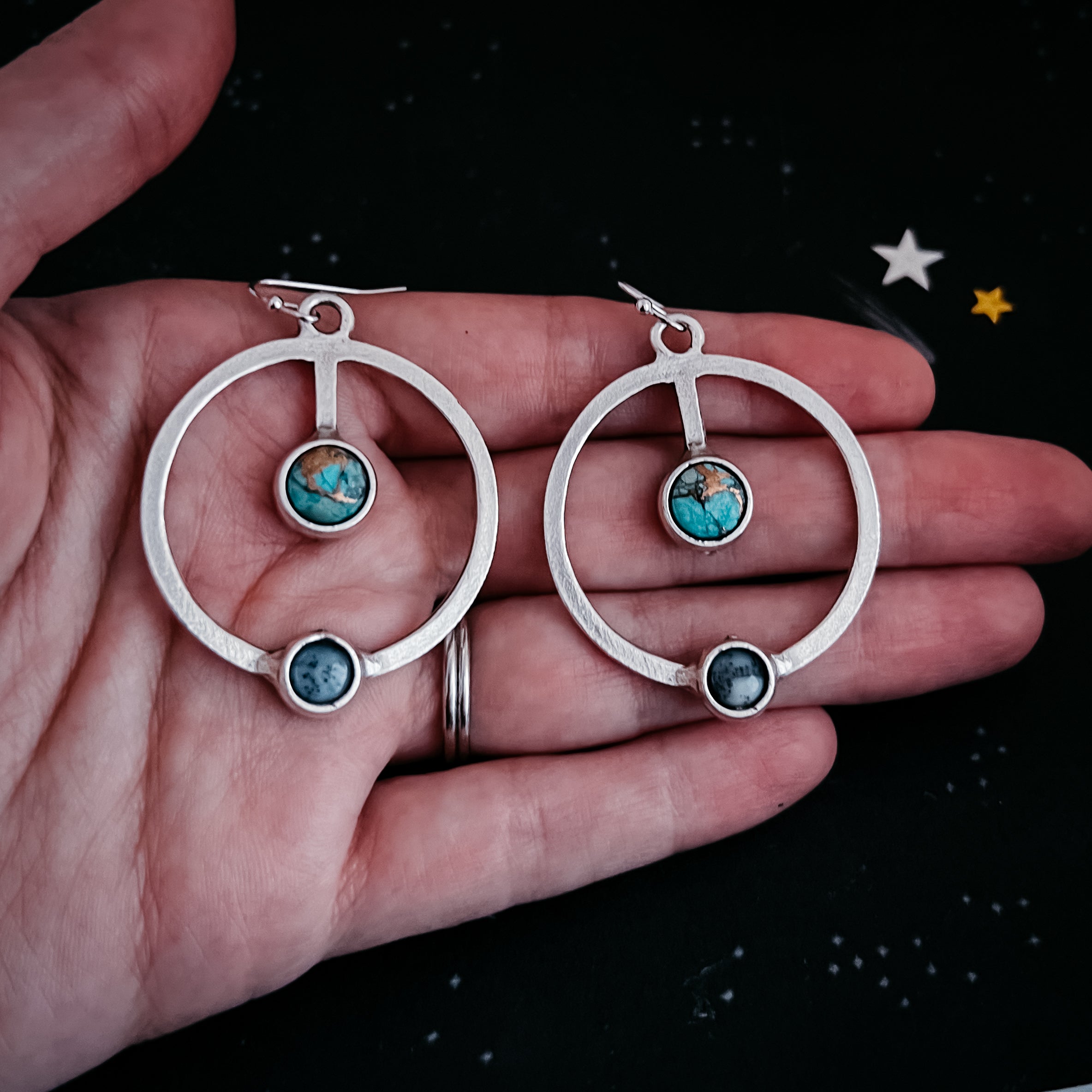 Artemis Earrings - Lunar Orbit Dangles with Natural Stones-3