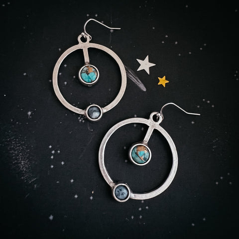 Artemis Earrings - Lunar Orbit Dangles with Natural Stones