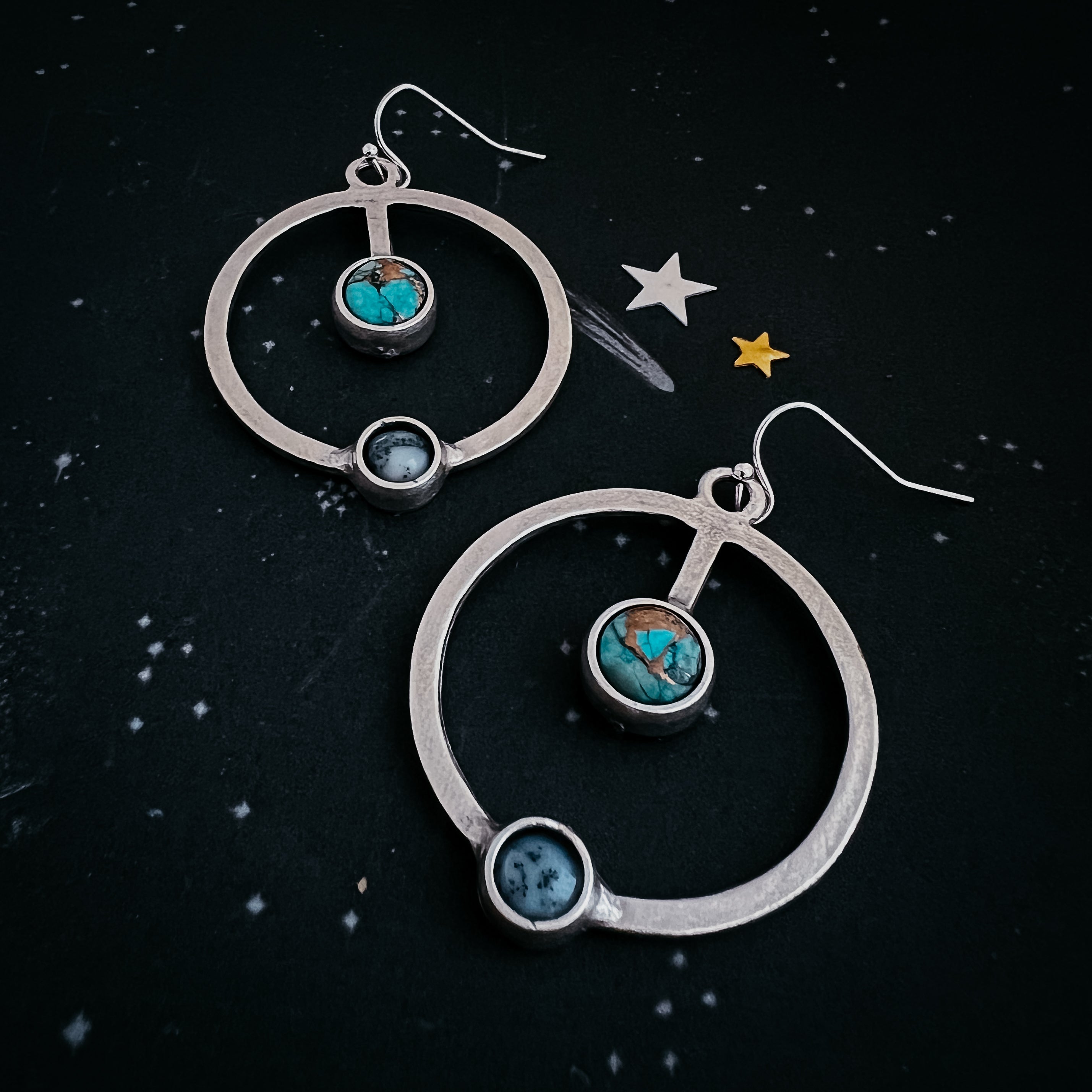 Artemis Earrings - Lunar Orbit Dangles with Natural Stones-6