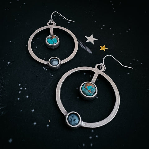 Artemis Earrings - Lunar Orbit Dangles with Natural Stones