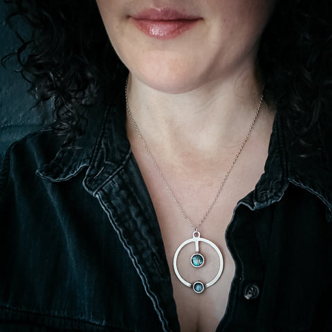 Artemis Necklace - Lunar Orbit Pendant with Natural Stones