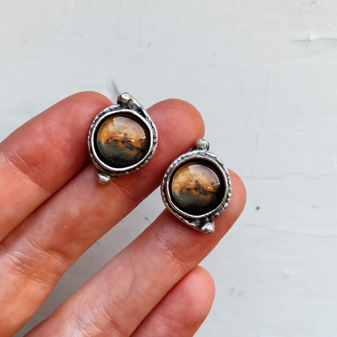Mars and Moons Earrings - Stud or Leverback Jewelry Yugen Handmade