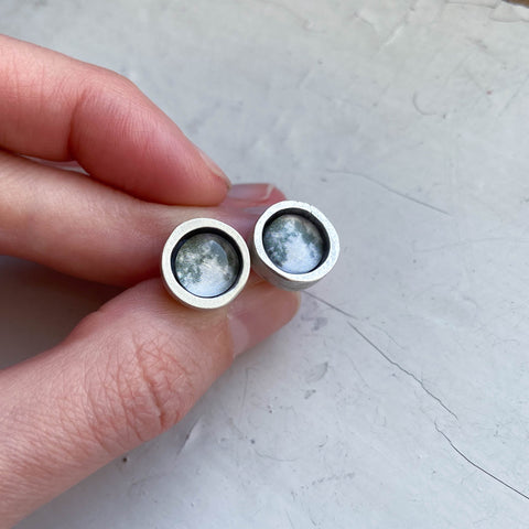 Chunky silver custom moon phase stud earrings