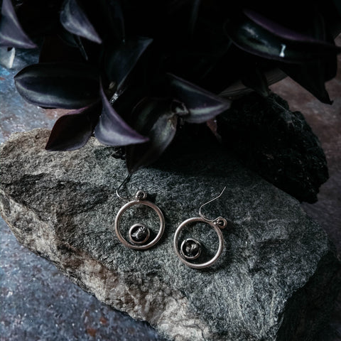 Circle Silver Earrings with Raw Meteorite Jewelry Yugen Handmade
