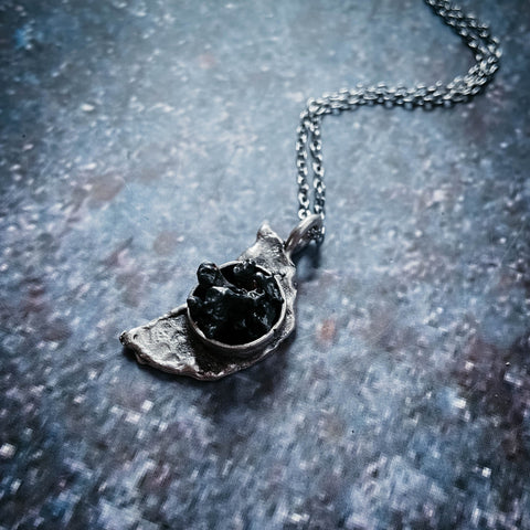 Crescent Moon Necklace with Authentic Meteorite Jewelry Yugen Handmade