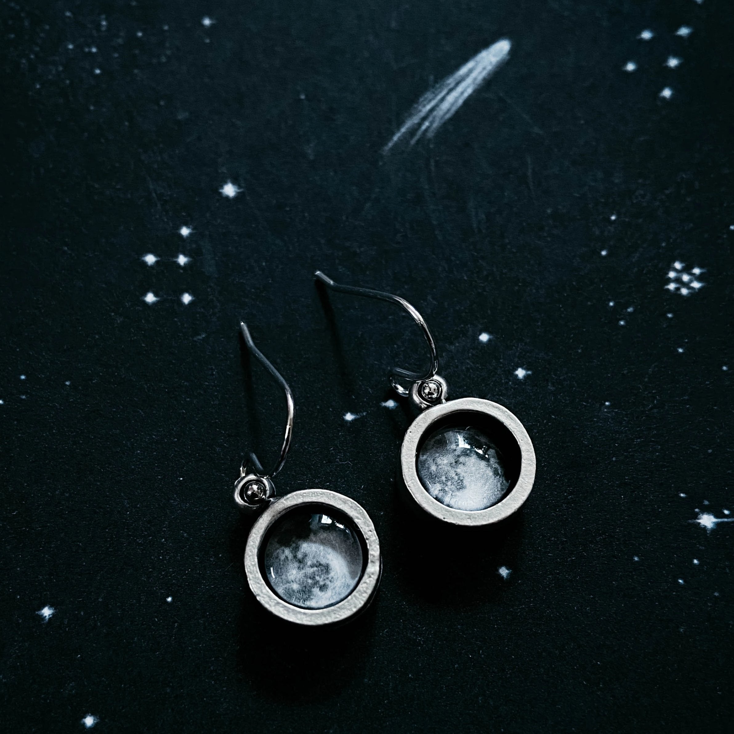 Custom moon phase round chunky thick wall bezel dangle earrings
