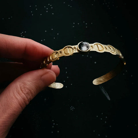 Thin My Moon Cuff Bracelet with Lunar Phases Bracelets Yugen Handmade