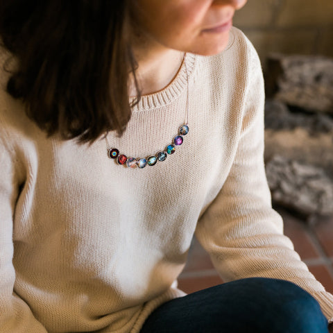 Nebula Rainbow Necklace in Silver - Curved Bib Pendant Jewelry Yugen Handmade