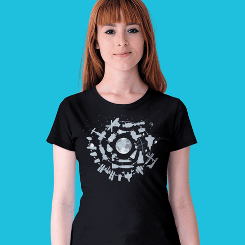 Above Earth (23 Historic Earth Space Missions) for Women T-Shirts Chop Shop in Space