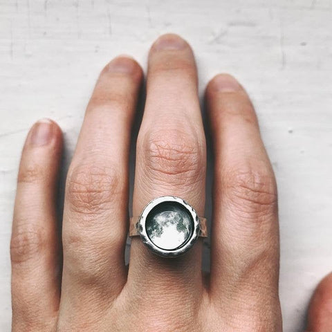 Custom Moon Date Hammered Ring Jewelry Yugen Handmade